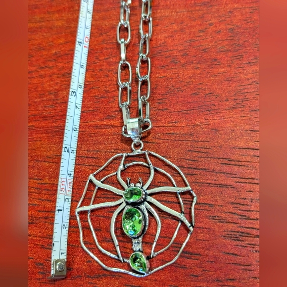 Handcrafted Peridot Spider Web Long Necklace - Picture 7 of 14
